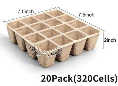 SYITCUN 320 Cells Seed Starter Tray, 20 Pack Seed Starter Kit, Peat Pots for Seedlings with 200 Plant Labels, 2 Seed Planting Tool and 1 Spray Bottle
