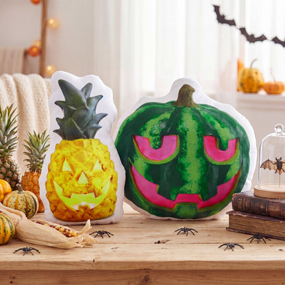 Cinnvoice 2 Pcs Summer Halloween Watermelon Pineapple Jack-o-Lantern Throw Pillows 15.7 Inch Halloween Spooky Summer Decoration for Home, Sofa, Bed, Car, Couch Holiday Decor