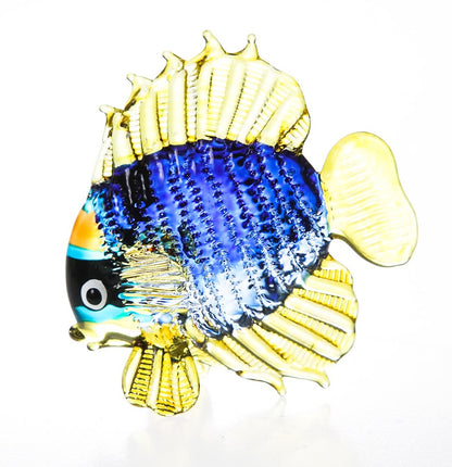 WitnyStore 2½" Blue Yellow Tang Sea Fish Artistic Blown Glass Figurine Hand-Blown Statue Tabletop Decoration Unique Collectible for Adult Collectors Handcrafted Elegant Home Room Decor