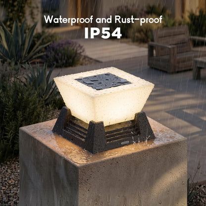 Linkmoon Solar Post Lights, 11'' Pillar Light Fixture, Waterproof Dusk to Dawn Fence Column Lantern, 3000K LED Outdoor Column Lights, Post Cap Lamp Outdoor Lighting for Patio Garden Driveway Deck Yard