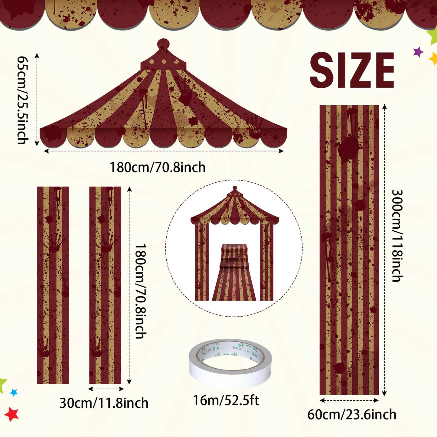 Fanfanwin 4 Pcs Carnival Circus Tent Decorations Carnival Entryway Door Party Decor Awning Hanging Banner Aisle Runners Supply for Circus Theme Birthday Celebration(Blood)