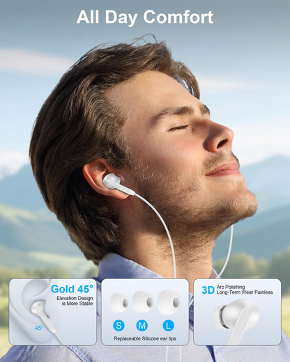 iPhone 17e 17 16 USB C Wired Headphones with Microphone, Noise Cancelling Earbuds USBC for iPhone 16e Pro Max 15 Plus, Samsung Galaxy Bud Ultra Apple Wired Ear Buds in-Ear Type C Plug Earphones Mic