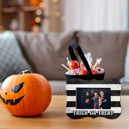 Halloween Photo Frame for 4'' x 6'' Pictures - Trick Or Treat Wooden Tabletop Picture Frame - Rustic Display Decor & Supplies for Home Desk Office Shelf Halloween Party - Favors For Friends Family-A12
