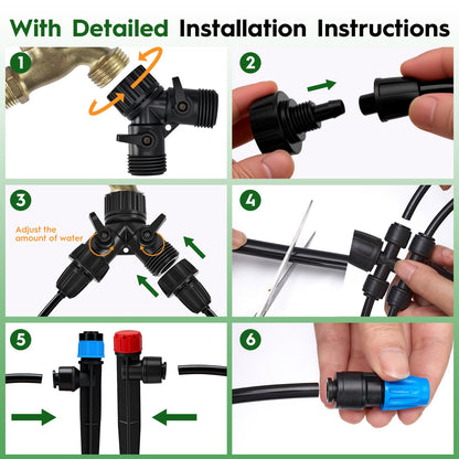 200FT Quick-Connect Drip Irrigation System, Automatic Irrigation Kit with 2/5" & 1/4" Tubing and Adjustable Drip Emitters, Garden Watering System for Lawn, Flower Bed, Greenhouse