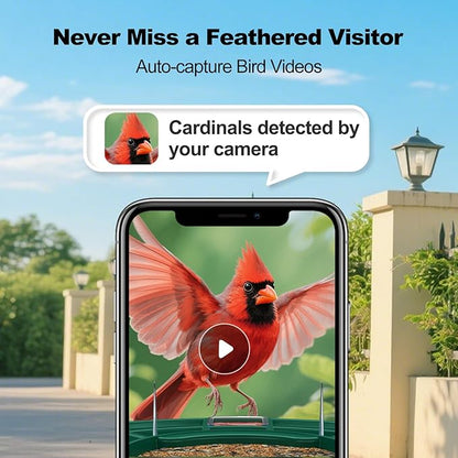 Bird Feeder with Camera,AI Identify Birds Species,FHD WiFi Outdoor Smart Bird Feeder Camera with Solar Powered,Real-Time Notice,Auto Record,IP65 Weatherproof Birds House with Cam,Ideal Gift for Family
