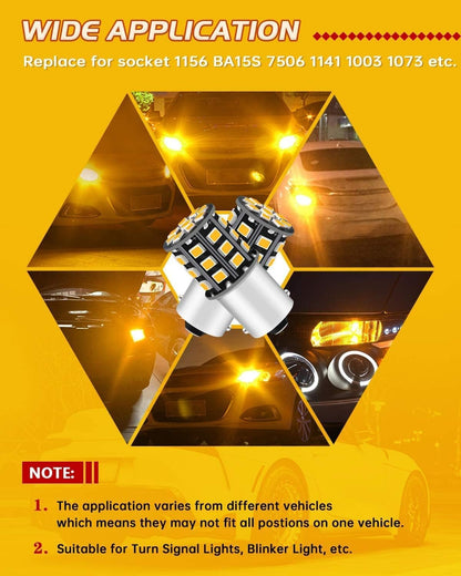 Qoope 1156 LED Bulb Amber, 33SMD 12V-24V BA15S, Model AMBL0017CN-A, Pack of 4