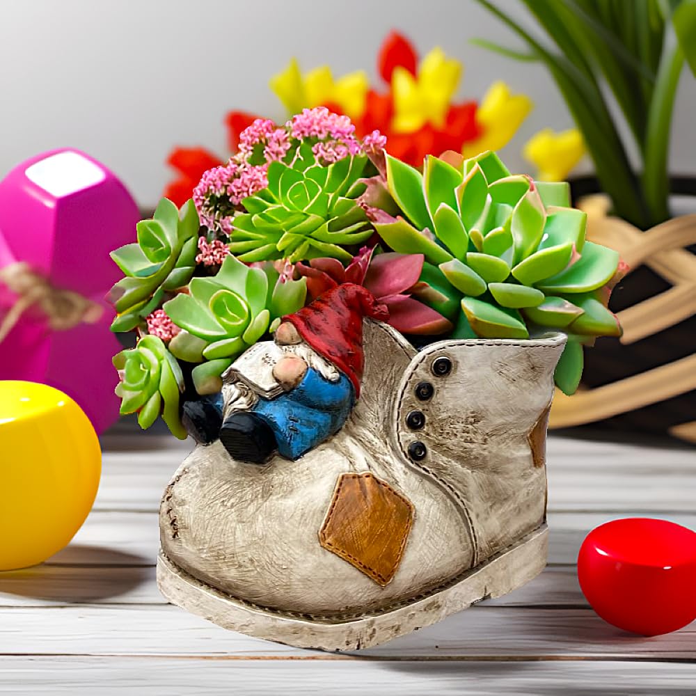 wsmart Cute Planter Pot Suitable for Indoor and Outdoor, Small gnome Resin Succulent Plant Flower pots, Decorative Fun Flower pots with Drainage Holes, Ideal Home and Garden Decoration Gifts