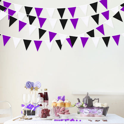 32Ft Purple Black White Graduation Party Decorations 2023 Halloween Pennant Banner Fabric Triangle Flag Bunting Garland for Wedding Birthday Home Nursery Outdoor Garden Hanging Festivals Decoration