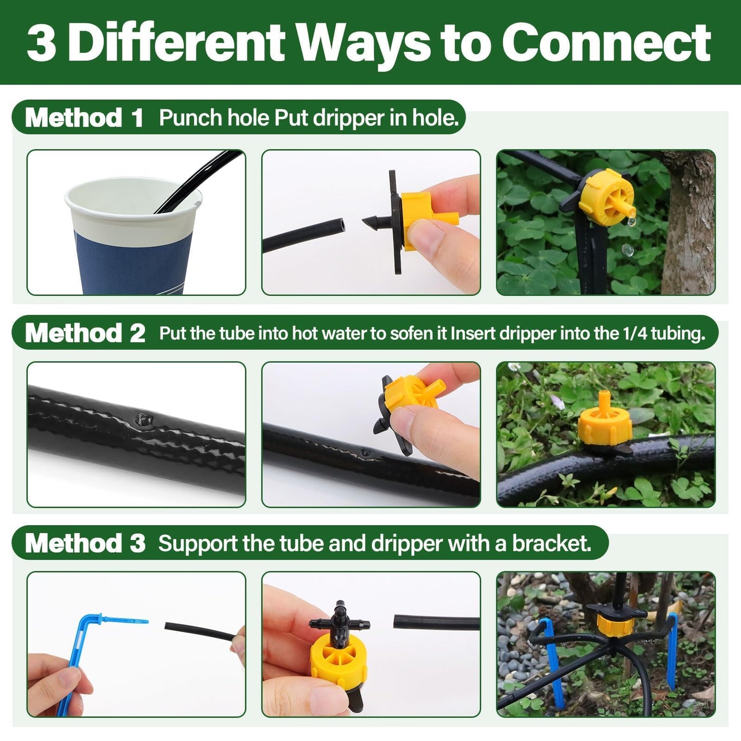 Kalolary 200PCS Drip Irrigation Emitters Drip Emitter for 1/4 Drip Irrigation Tubing Pressure Compensating Dripper Emitters System Drip Tip Constant Flow Drip System Part for Garden Supplies (1/2 GPH)