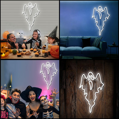 Halloween Decorations Ghost Face LED Neon Sign, Dimmable Neon Light for Game Room Wall Decor Man Cave Birthday Halloween Decor Christmas Gift (16.8in*10.63in)
