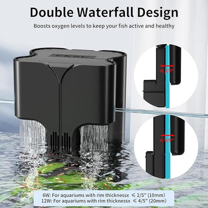 Hang On Back Aquarium Filter Up 10 Gallons Fish Tanks, 3-Stage Multi-Stage Filtration with Surface Skimmer, Ultra Quiet HOB Power Waterfall Filter for Freshwater