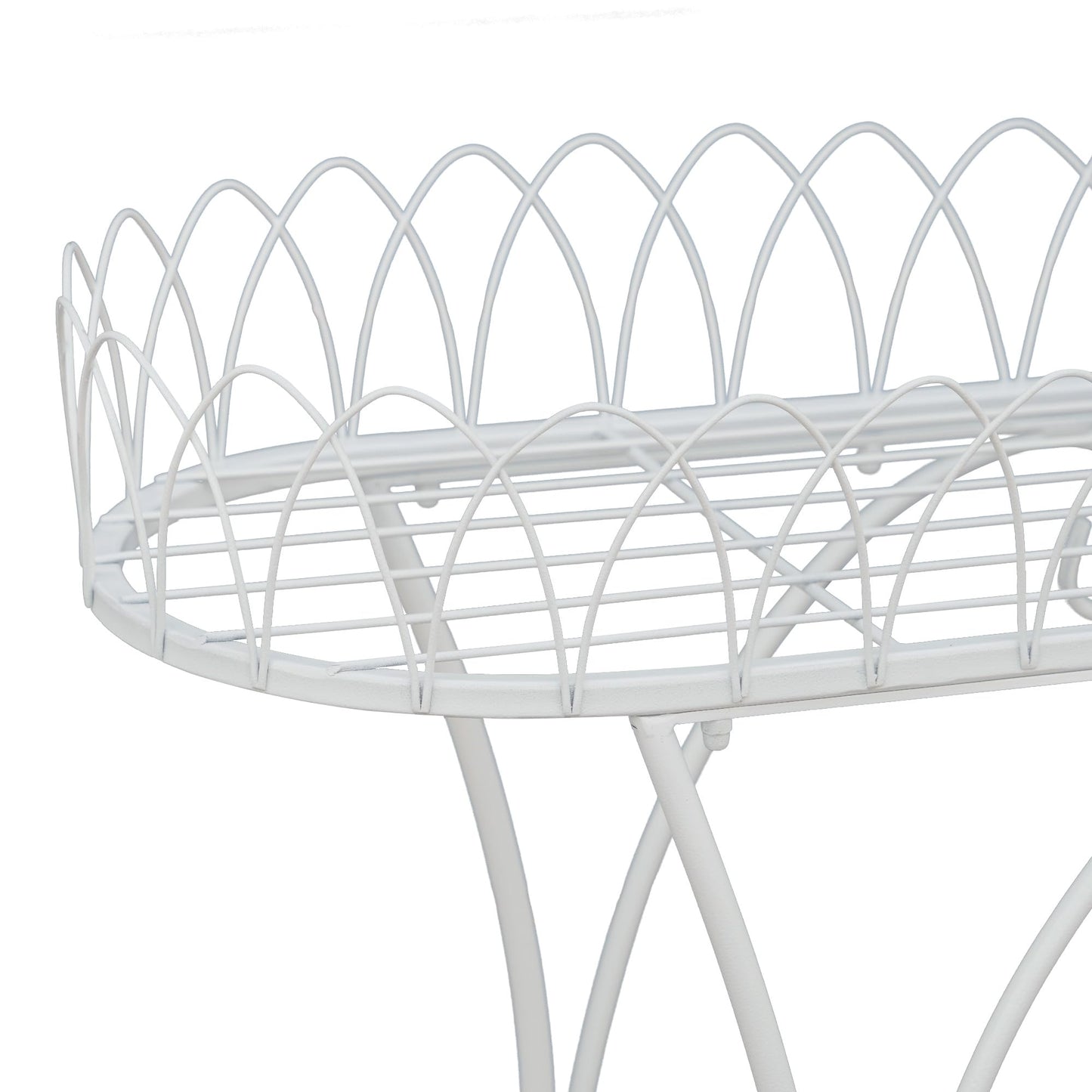 White Oval Plant Stand with Lattice Base, French Entryway Decor for Plants, Elegant Floor Flower Pot Holder Garden Decoration
