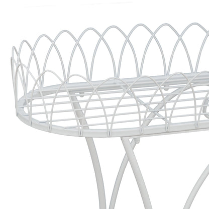White Oval Plant Stand with Lattice Base, French Entryway Decor for Plants, Elegant Floor Flower Pot Holder Garden Decoration