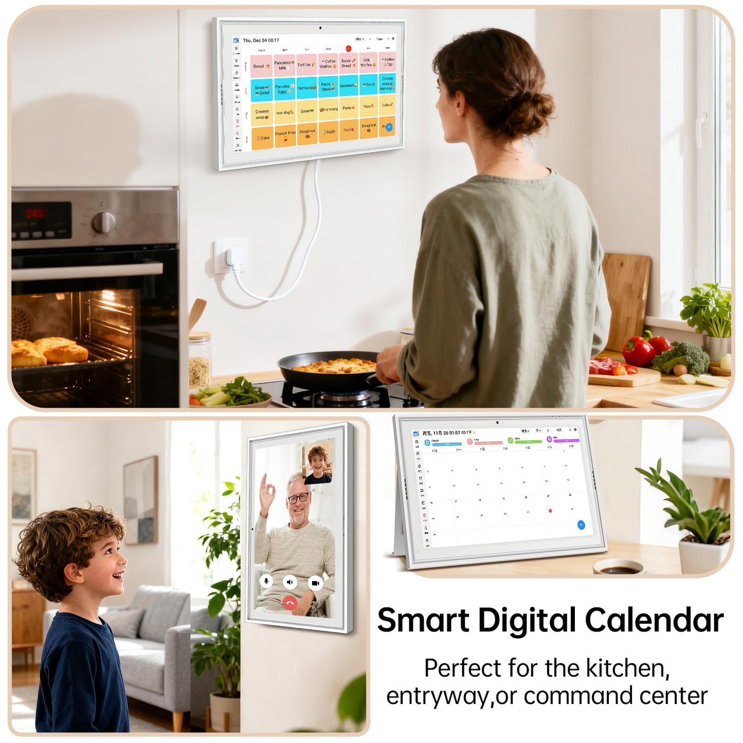 Smart Digital Calendar: 15.6-Inch Electronic Wall Calendars & Chore Chart, Full HD Interactive Touchscreen Display for Family Schedules Planner,Seamless Scheduling/Organizing-Wall/Desk Mountable