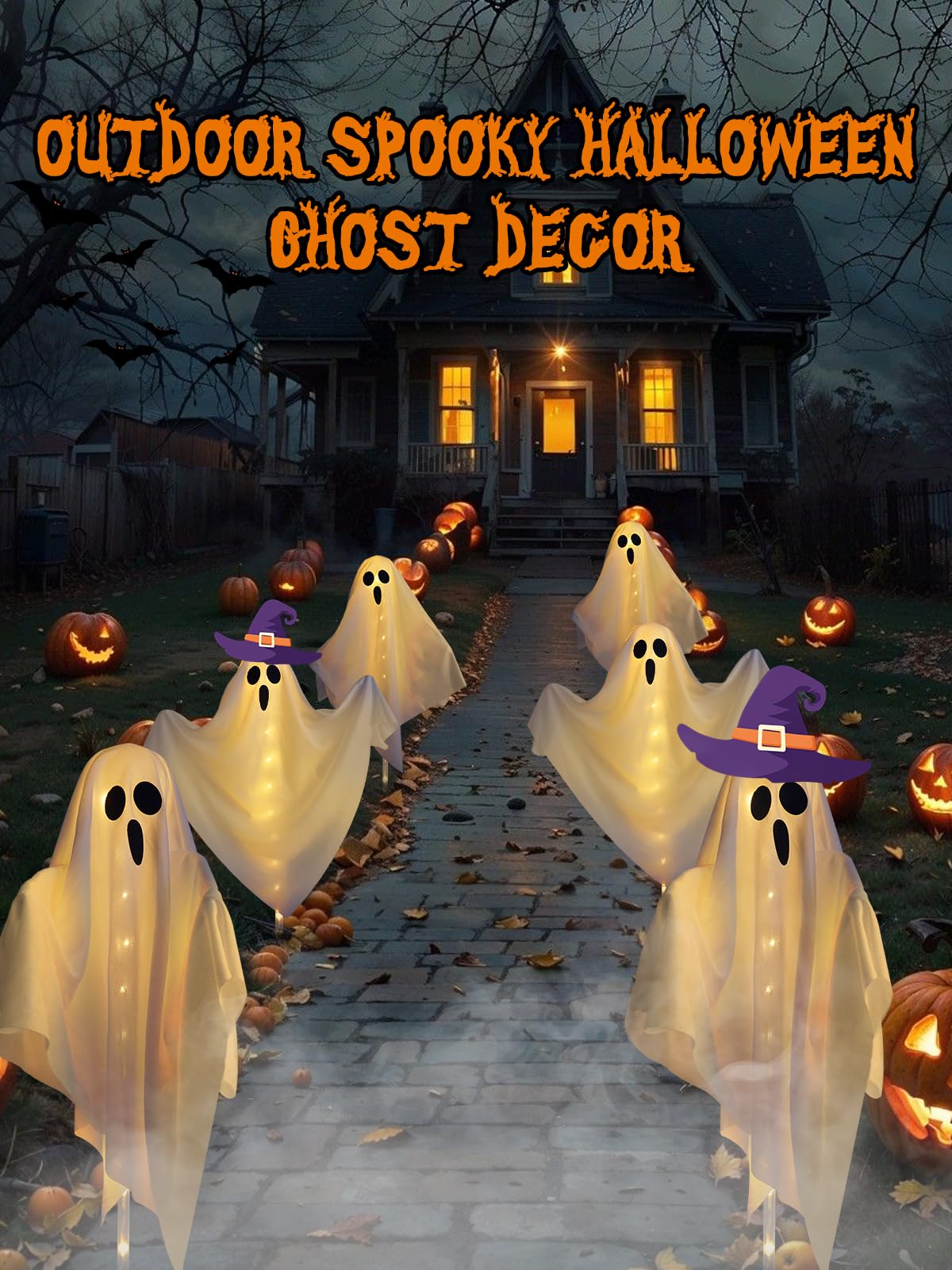6-Pack Ghost Solar Halloween Decorations Outdoor, Waterproof Solar Halloweens Lights for Outside Decor, Halloween-Ghost Path Lights for Scary Party Yard Garden Lawn Holiday Decoration(Warm White)