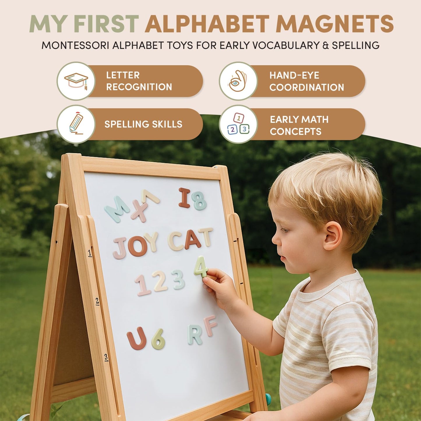 JoyCat Silicone Magnetic Letters and Numbers, 26 Uppercase Alphabet with 0-9, Fridge Magnets for Toddlers & Kids, Preschool Learning Refrigerator Toy Set, Birthday Gifts for Boys Girls (Muted Color)