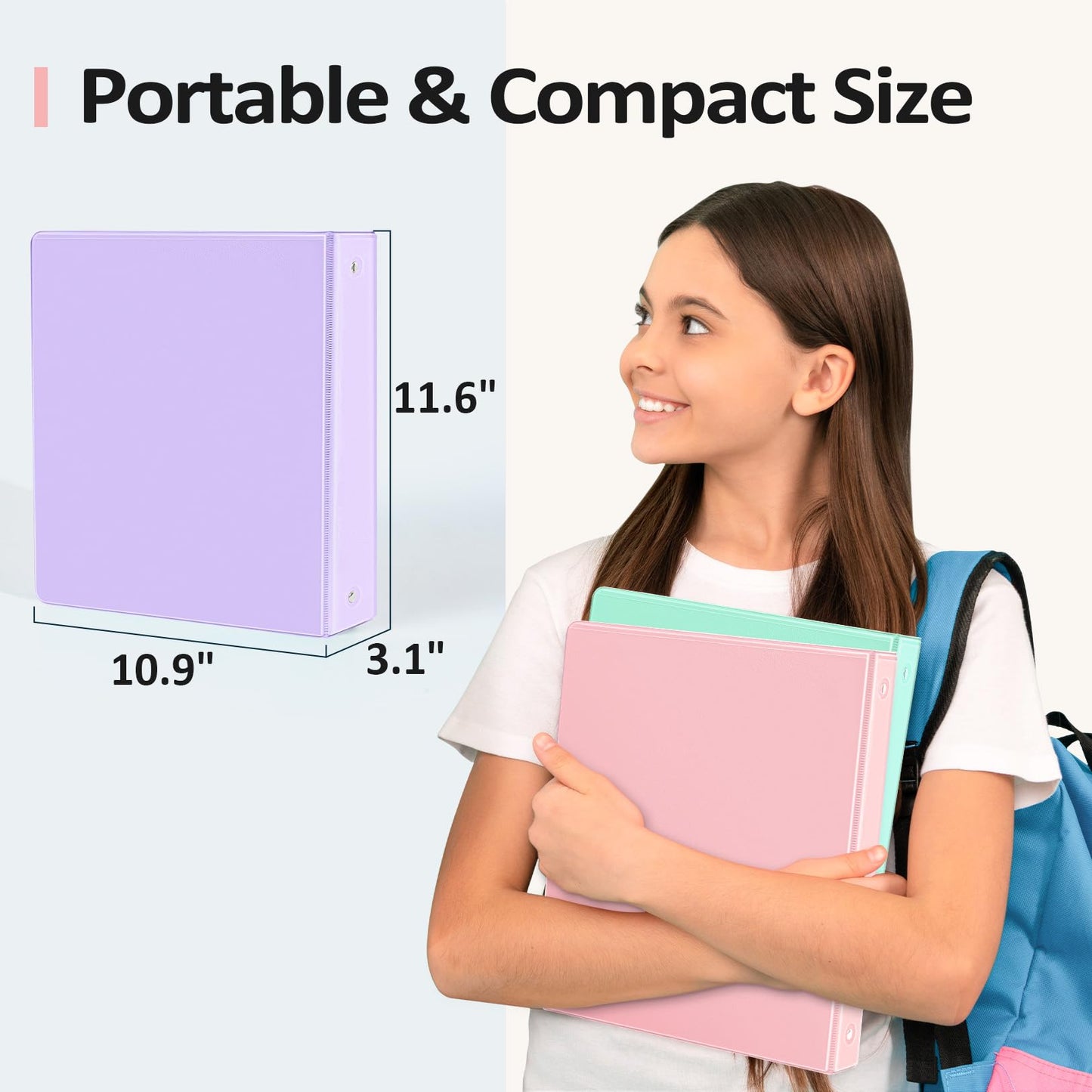 BinderX Extra Durable 3 Ring Binder, Round Ring 2 Inch Binders, Fits 450 Sheets of 8.5x11 Paper, Customizable View Cover with Inside Pockets, Cute 2" Binder, School Supplies for Girls, Navy Blue