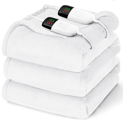 Heated Electric Blanket Queen Size - 84" x 90" Heating Blanket with Dual Control, 10 Heating Levels & 8 Hours Auto Off, Soft Warm Flannel Blanket, Christmas Birthday Gifts for Senior Grandma