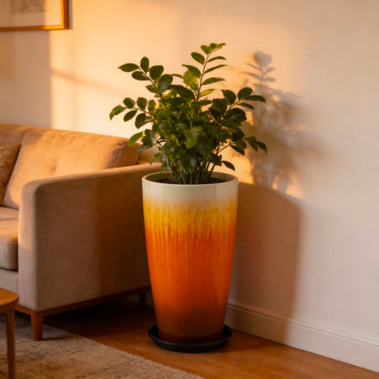 LESOASIS 21 inch Tall Planter, Set of 2 Tall Planters for Outdoor & Indoor Plants, Large Outdoor Planters for Front Porch, Patio, Garden (Orange Flowing Glaze)