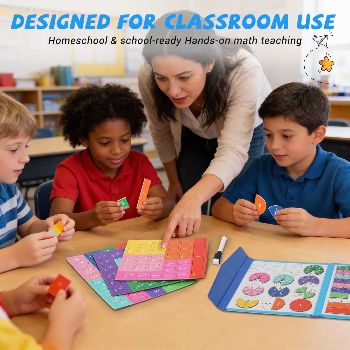 Uzqalifa Magnetic Fraction Demonstration Book, Magnetic Fraction Educational Puzzle with Tiles & Circles, Interactive Magnetic Math Learning Kit for Kids