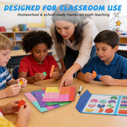 Uzqalifa Magnetic Fraction Demonstration Book, Magnetic Fraction Educational Puzzle with Tiles & Circles, Interactive Magnetic Math Learning Kit for Kids