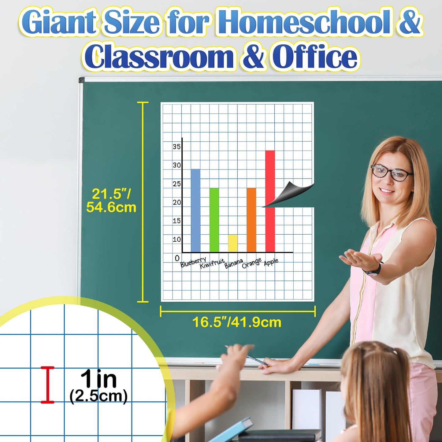 Aizweb Giant Magnetic Graph Paper,Dry Erase Grid Graphing for Classroom Whiteboard Accessories,Chart Paper Teacher Must Have Homeschool Teaching Supplies,Teacher Essential,21.5" x 16.5"