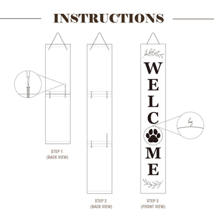 Perfnique Interchangeable Welcome sign for front porch standing, 47 x 7.9 Inch Black Wooden Leaner Sign with 10 Interchangeable Designed Icons, Morden Farmhouse Rustic Seasonal Decor for Spring Easter