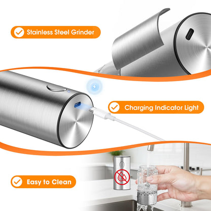 WOWBOX Electric Salt and Pepper Grinder Set 2 PCS, Stainless Steel Automatic Coarseness, Rechargeable Salt and Pepper Shakers, 95 L Large Capacity Multifunctional Pepper Mill, for Kitchen