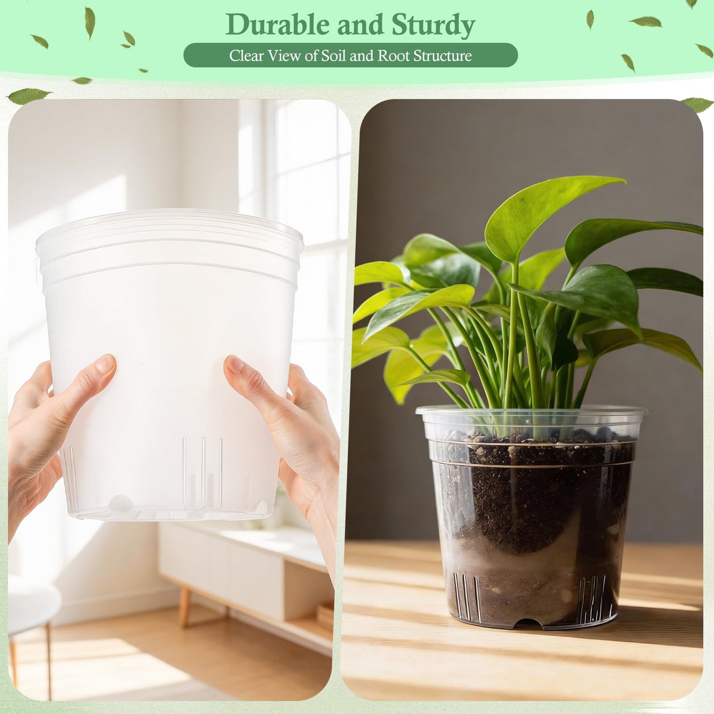 Ziliny 12 Pack 7.7/9.4/10.8 Inch Large Clear Nursery Pots for Plants Flexible Clear Plastic Nursery Pots with Drainage Hole Transparent Plastic Seedling Planter for Indoor Outdoor Rooting Visibility