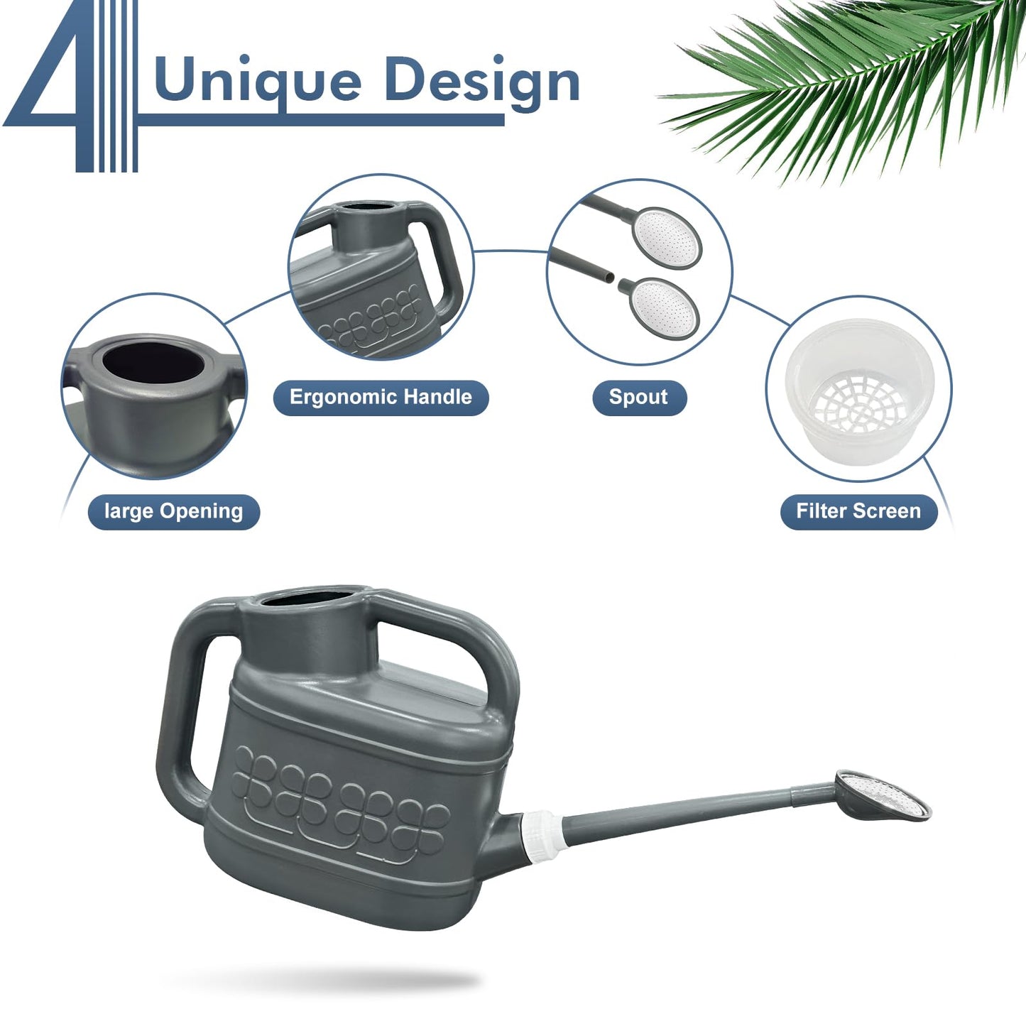 2 Gallon Watering Can for Outdoor Plants, Plant Watering Can with Removable Long Spout and Stainless Steel Sprinkler Head, Large Water Can for Garden Flowers Vegetables