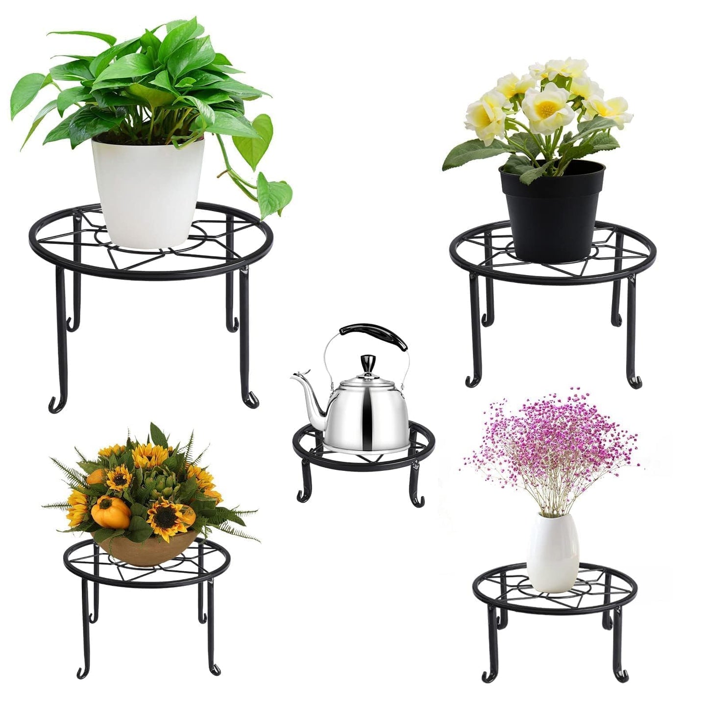 Autopromake 5 Pack Metal Plant Stands,Heavy Duty Potted Holder for Flower Pot,Indoor Outdoor Metal Rustproof Iron Garden Container Round Supports Rack for Planter