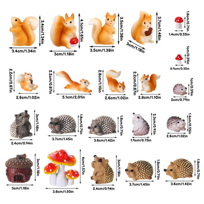 GGSTDDUP Fairy Garden Accessories, 34 Pieces Resin Squirrel Figures Miniature Garden Ornaments Hedgehog Mushroom Animal Kit for Outdoor DIY Terrarium Potted Plants Dollhouse Desk Decor