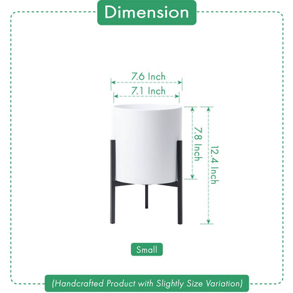 D'vine Dev Mid Century Fiberglass Resin Planter Pot with Iron Stand, 8 inch, Matte White, 96-A-1-S