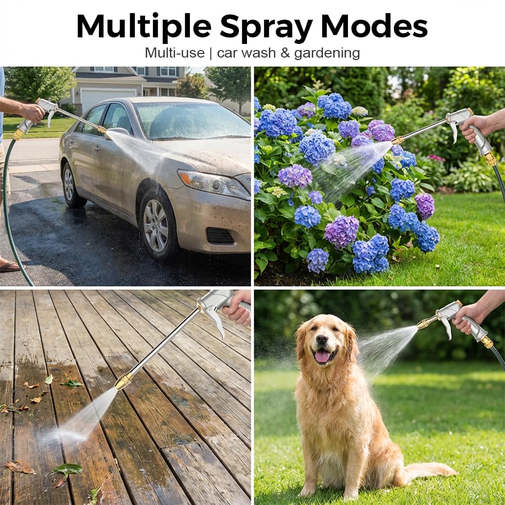 2026 Upgrade High Pressure Hose Nozzle, Turn Any Hose into a High Pressure Water Cleaning Jet, Multi Function Heavy Duty Garden Hose Nozzle, Spray Nozzles for Cleaning Yard Pets Car (ShortRod)