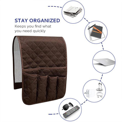 Armchair Caddy for Recliner, Couch Caddy Storage Organizer with 5 Pockets, Non Slip Sofa Arm Organizer for Remote Controls, Phone, Magazines, Tablet (Dark Brown)