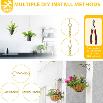 garini Hanging Plant Hooks,200 Inch Metal Glod Hanging Chain with S Hooks for Hanging Plants, Photo, Lantern, Billboards and Planters