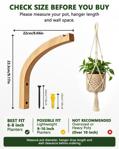DSJIFGEW Wooden Plant Hangers - Hanging Plant Hooks for Indoor Outdoor, Wood Hanging Wall Plant Hooks Heavy Duty for Flower Pots Wind Chimes and Bird Feeders(2-Pack,8-Inch)