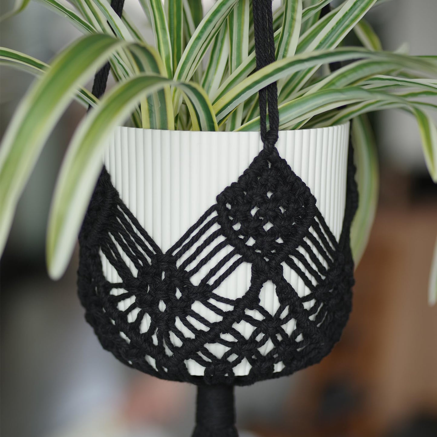 XINBOR Hanging Planter with Patterns,2Packs Macrame Plant Hangers Indoor Macrame for up to 8 inch Pot Crochet Boho Plant Hanger Holder for Indoor Outdoor with 2S Shaped Stainless Steel Hooks (Black)