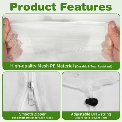 3 Pack Tomato Netting for Garden Protection, 59x18x18 inches Ultra-Fine Mesh Plant Netting Cover for Square Tomato Cage, Bird,Pest & Small Animal Barrier with Zipper & Drawstring