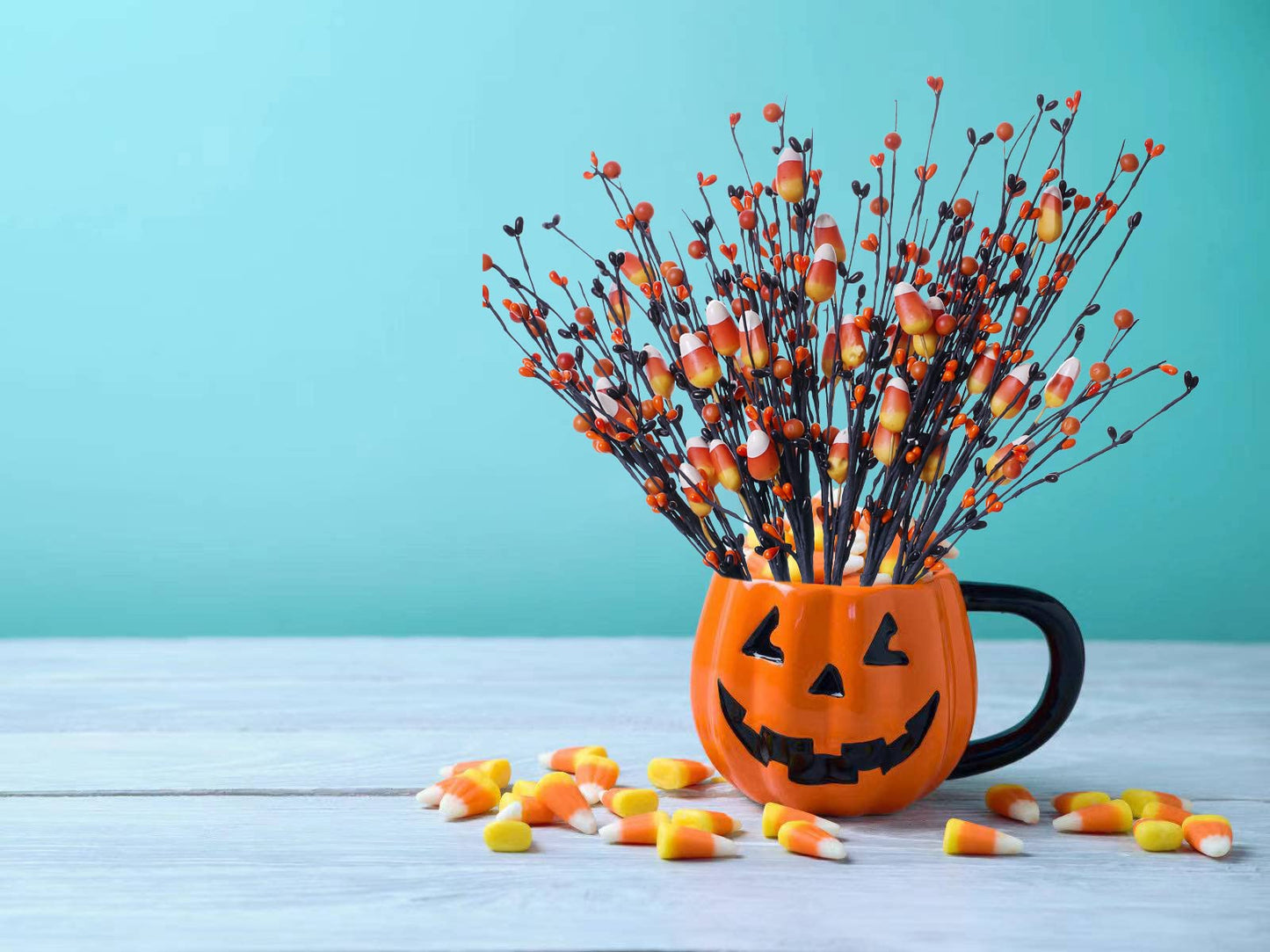 LLZLL 6 PCS Halloween Picks,17in/43cm Tall Artificial Fall Stems Halloween Berry Spray with Fake Candies for Holiday and Fall Decor