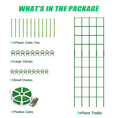 DoCred Cucumber Trellis, 59" High 2 Pack Foldable A Frame Trellis for Raised Bed Climbing Plants, Vegetables, Includes Plant Support Clips, Twist Ties, Plastic Ties- Made from PVC-Coated Steel