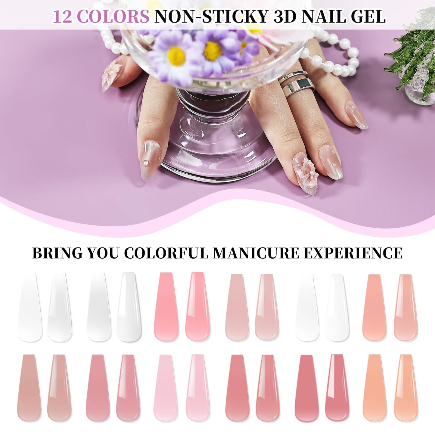 JEWHITENY Poly Extension Gel Nail Kit 14 PCS Poly Gel Kit with Slip Solution and Mini Lamp Nail Art Design Beginner