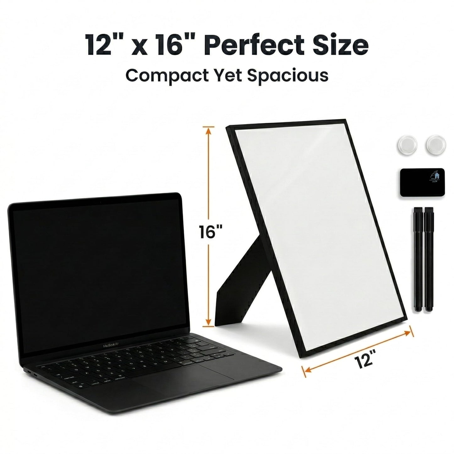 Lulu Office Magnetic Dry Erase Board 12x16 with Foldable Stand, Portable Black Desktop Whiteboard for Home, Office, School & Kitchen