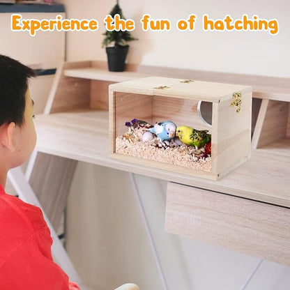 Rypet Parakeet Nesting Box Transparent Design, Thwartwise Bird Nest Breeding Box with Perch Wood Bird Cage House for Cockatiel Lovebirds Budgie Finch Parrotlets Canary XL