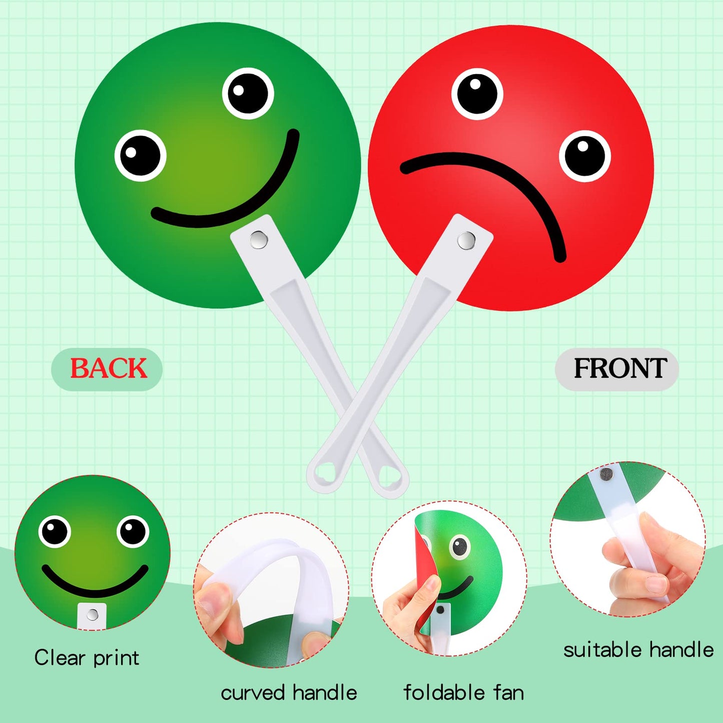 30 Pack Face Classroom Voting Paddles Handy Teacher Classroom Event Supplies Plastic Face Sign Green Red Yes or No Paddles True False Paddles for School Student
