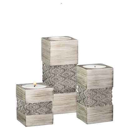 Creative Scents Dublin Silver Small Tealight Candle Holder Set of 3 - Centerpiece for Living Room and Dining Room Table Decor, Coffee Table Decor, Ideal for Fireplace, Entrance or Bathroom