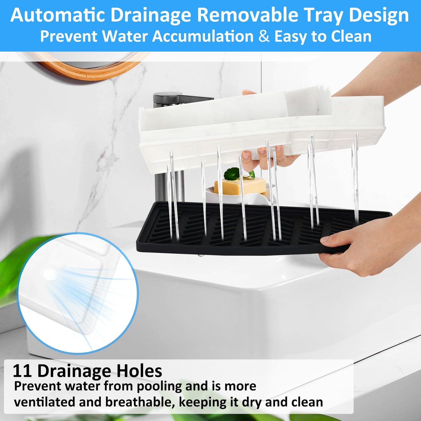 Bathroom Counter Organizer, White Silicone Toothbrush Holders for Bathrooms Organizer Countertop with 3PCS Qtip Holder, Toothbrush and Toothpaste Holder for Bathroom Organization Storage Vanity