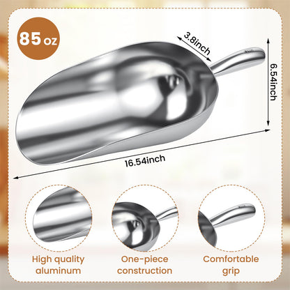 Teecyhooo 2 Set 85 oz Aluminum Ice Scoop with Holder Large Metal Utility Scoop Professional Grade Scooper for Ice, Flour, Candy, Sugar, Rice, Popcorn, Coffee, and Beans for Home or Commercial Kitchens
