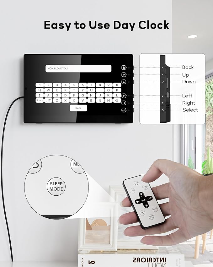 Mesqool 10.1" Dementia Clock for Seniors with Time and Date Display, Medication Reminders, Large Digital Calendar, Auto Dimming, Remote Control, Indoor Temperature & Humidity, Wall Mountable