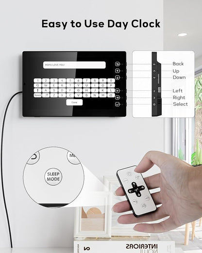 Mesqool 10.1" Dementia Clock for Seniors with Time and Date Display, Medication Reminders, Large Digital Calendar, Auto Dimming, Remote Control, Indoor Temperature & Humidity, Wall Mountable
